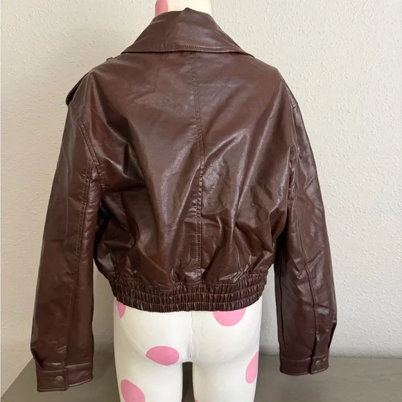 American eagle cropped faux leather bomber jacket S - Picture 4 of 6